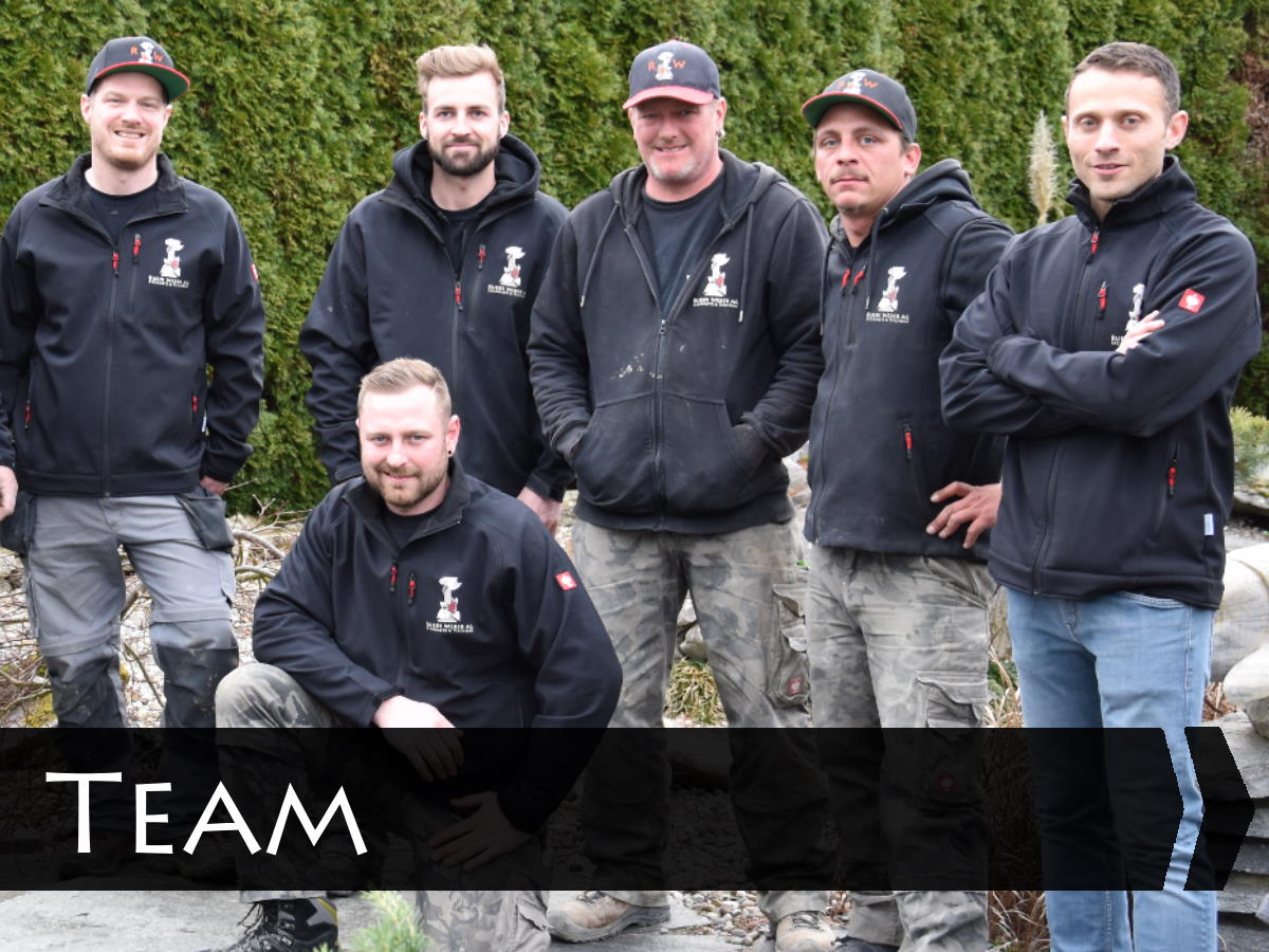 Team von Ruedi Weber AG Steinmetz & Teichbau, Kanton Aargau, Bezirk Bremgarten, Kirchenackerstrasse 1, 5525 Fischbach-Göslikon